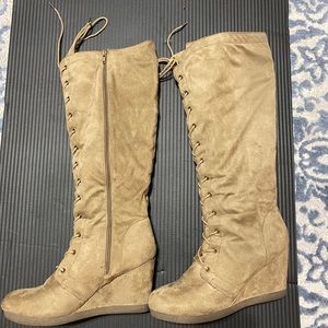 Khali Tan lace up Wedge Boots just Fab